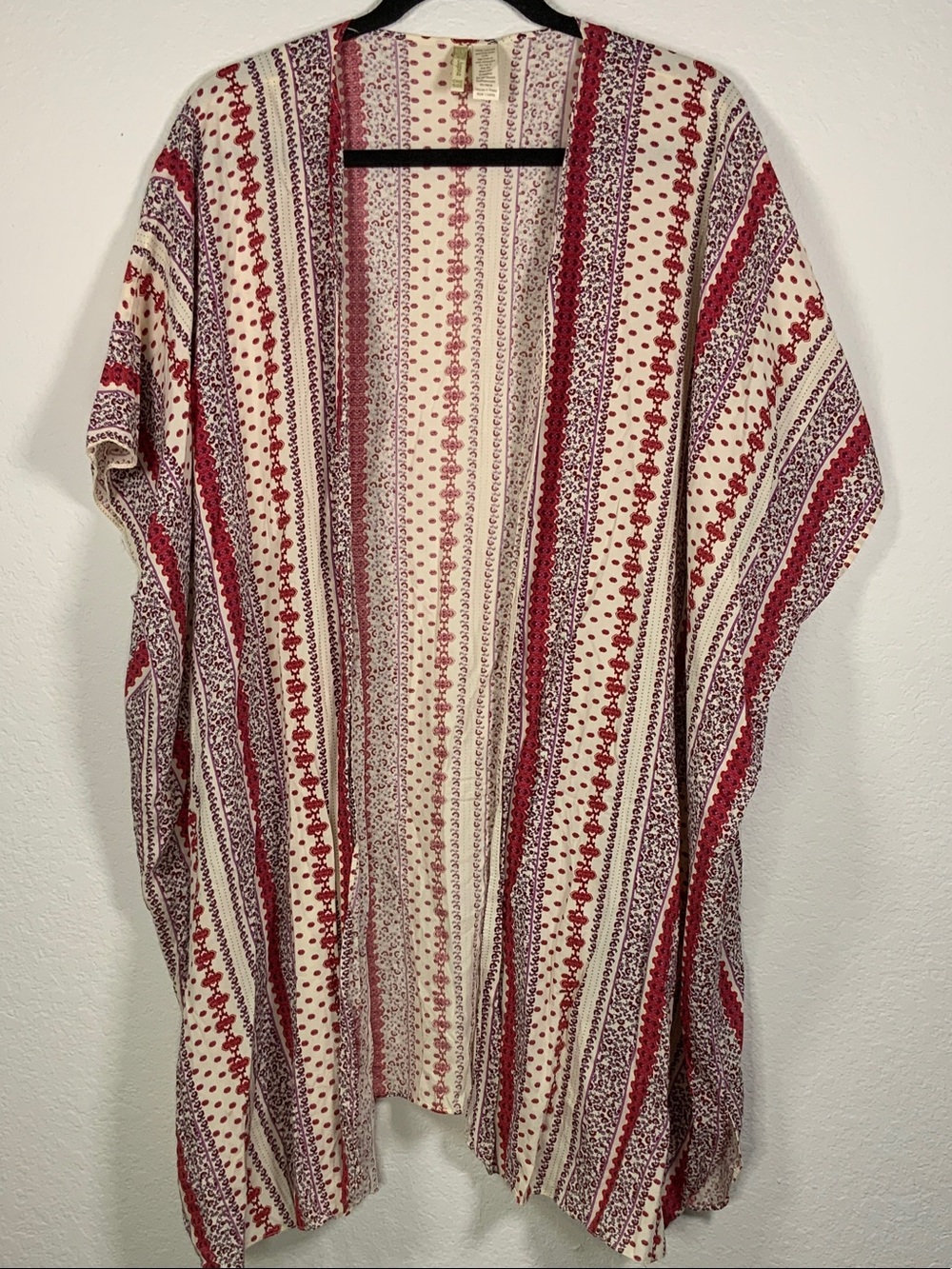 Japna Red & Cream Striped Open-Front Kimono